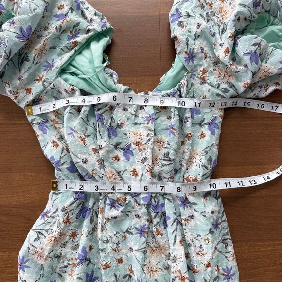 ASTR THE LABEL | Women’s Puff Sleeve Floral Cotton Midi Dress Bubble Blue Spring - Picture 11 of 12